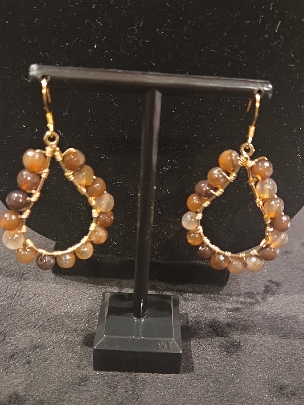 Gold Teardrop Agate Bead Earrings - Unbranded
